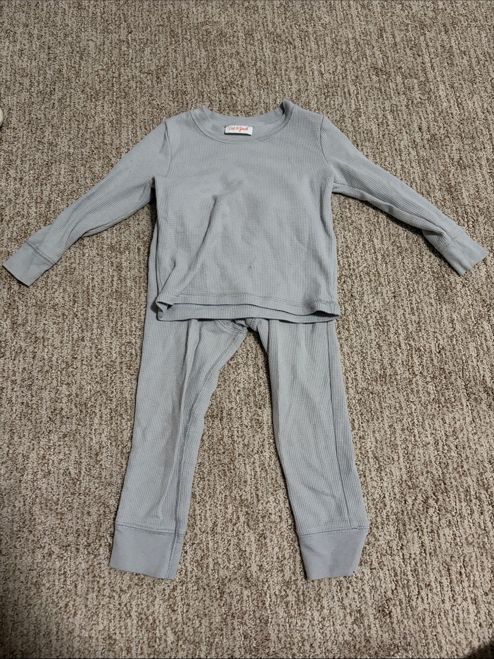 Cat & Jack Light Gray Waffle Thermal Kids Pajama Set